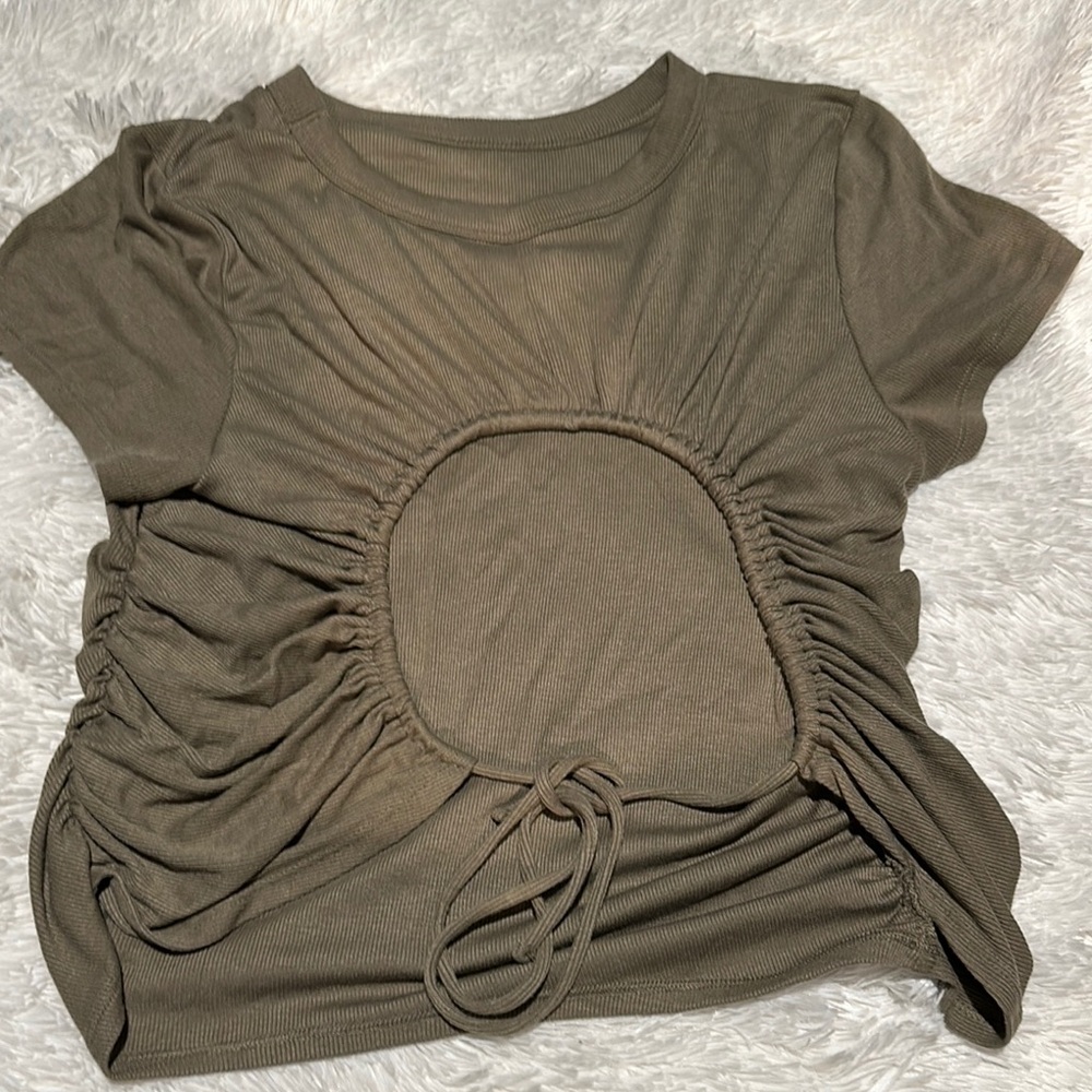 Old Navy Olive Ruched Crop Top